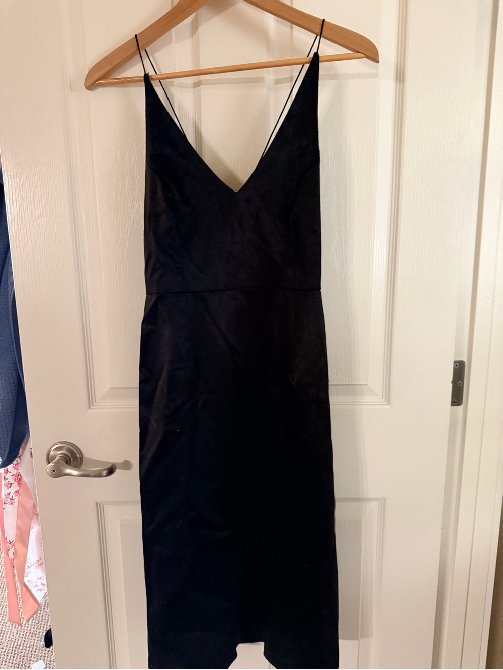 Black Swan Black Slip Midi Dress with Deep V
